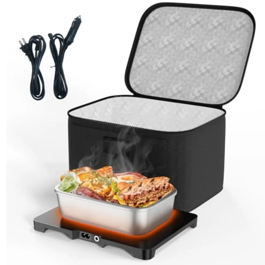 Scaldavivande Elettrico Portatile, 12V/24V/110V 3-in-1, Mini Forno Portatile per Auto, Scaldavivande per Pranzo