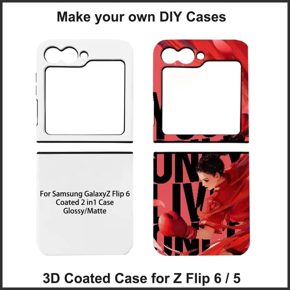 5 Pezzi Cover per Telefono 3D 2 in 1 Rivestita per Sublimazione, per Samsung Z Flip 7 6 Flip 5, Personalizzabile con Foto, Cover Posteriore per Stampa
