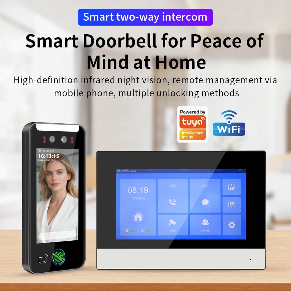 Sistema di Controllo Accessi Biometrico con Riconoscimento Facciale da 5 Pollici, Campanello Intelligente con Videocitofono e Riconoscimento Facciale AI, Sblocco WiFi TUYA per Villa
