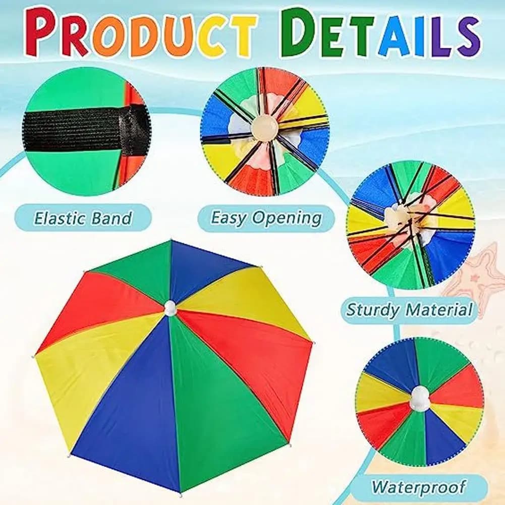 Colorful umbrella hat for children, Waterproof, Foldable sunbed, Fishing hood, Camping, Beach, Portable Rain Hat