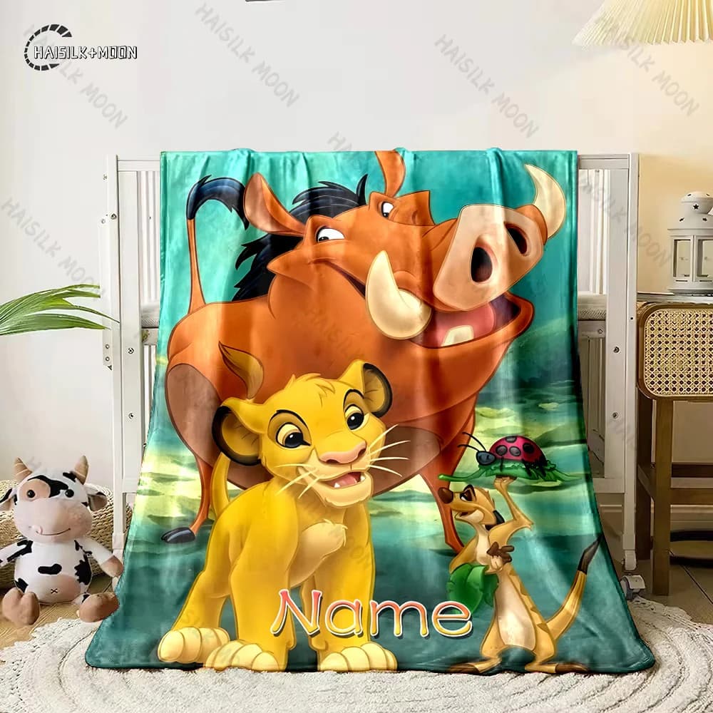 Coperta Stampata Disney Il Re Leone con Nome Personalizzato, Multiuso per Tutte le Stagioni, per Pisolino, Campeggio, Viaggi, Divano, Regalo di Lusso