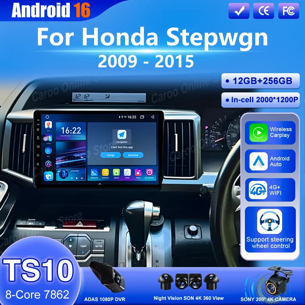 Radio Android 16 Lettore Multimediale Per Honda Stepwgn 2009 -2015 Auto Carplay Radio Auto GPS di Navigazione Bluetooth WIFI NO 2DIN DVD