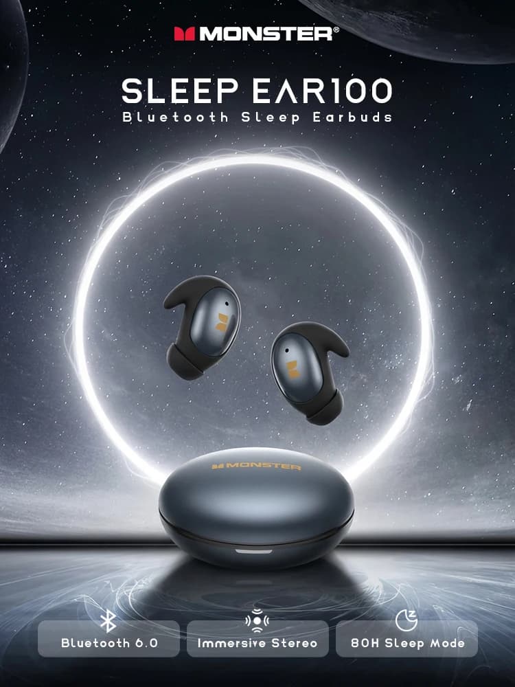 Auricolari Monster con Cancellazione del Rumore Passiva per Dormire, Bluetooth 6.0, per Chi Dorme di Lato, Cuffie Wireless TWS Stereo Hi-Fi