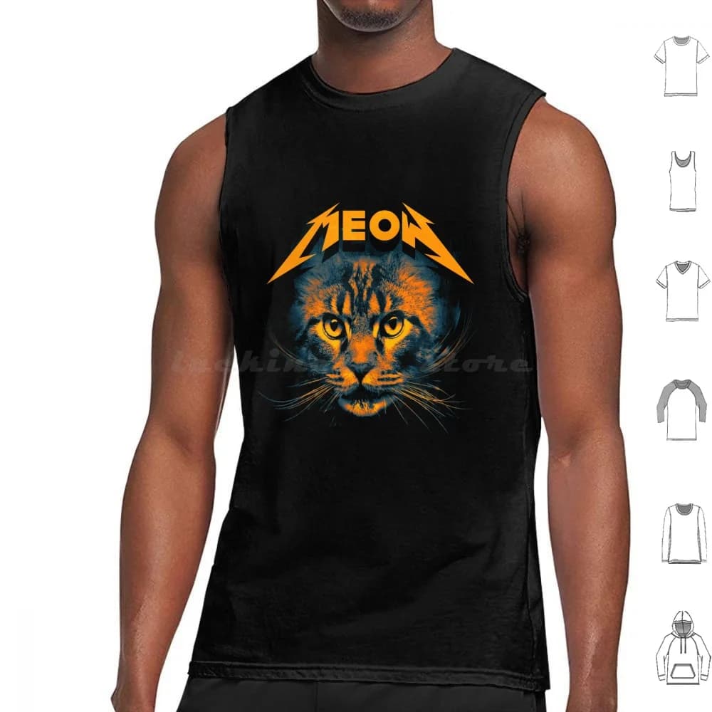 Meow Tank Tops Vest Sleeveless Meow Cat Pet Music Animals Logo Parody Pop Art Pop Culture And Roll Metal Bad Ass Cute