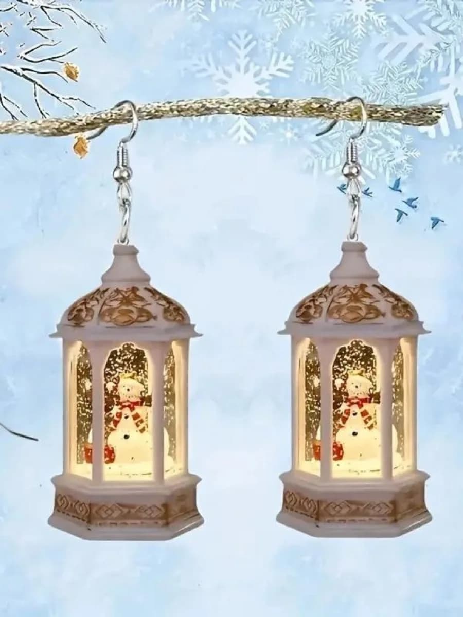 Orecchini a lanterna con pupazzo di neve natalizio, decorazioni per le orecchie a forma di palla di Natale in acrilico, orecchini pendenti semplici e unici dal design geometrico carino