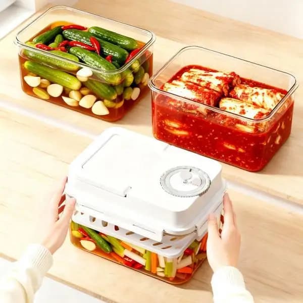 Contenitore per Fermentazione Alimentare con Design a Pressione, Scatola Ermetica in Plastica per Sottaceti, Kimchi Fatto in Casa, Insalata, Picnic