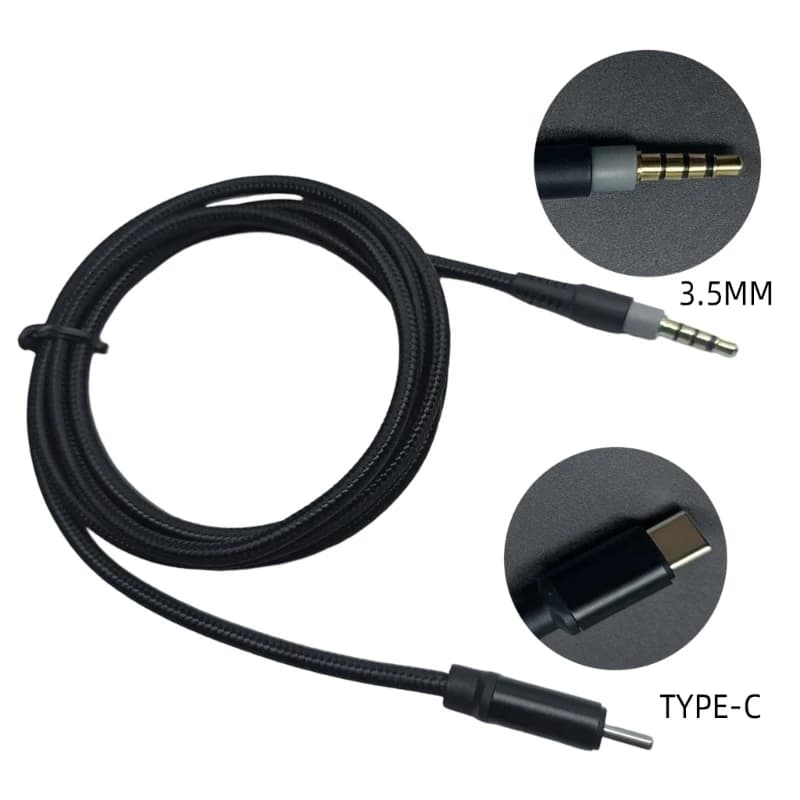 Q39D Cavo per cuffie intrecciato in nylon premium da tipo C a 3,5 mm per cuffie da gioco con connettori placcati oro 59,06