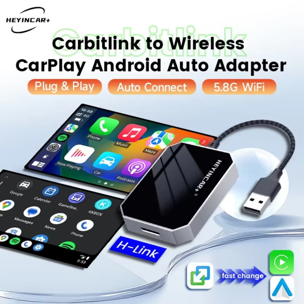 Adattatore CarPlay Wireless HEYINCAR da Carbitlink Cablato a Wireless, Connessione Automatica, Sistemi Auto Intelligenti, Plug&Play, Bluetooth Smart CarPlay