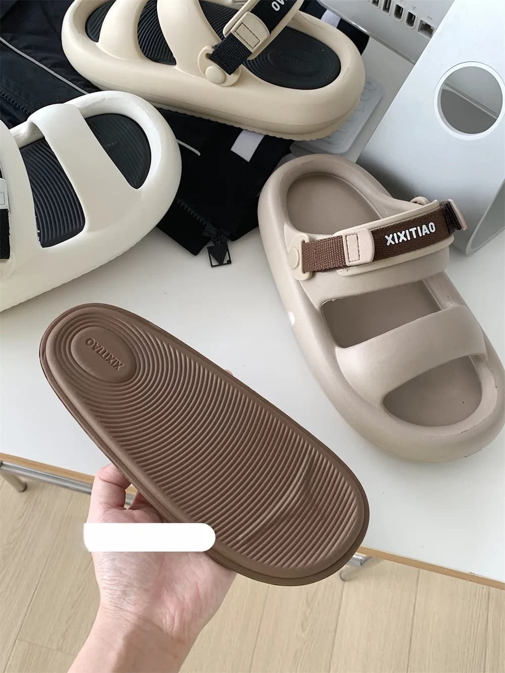 Casual Two-Way Wear Sporty Fashion Men's Slippers Summer Trendy Contrast Color Sandals Comfortable Flat Heel EVA Material