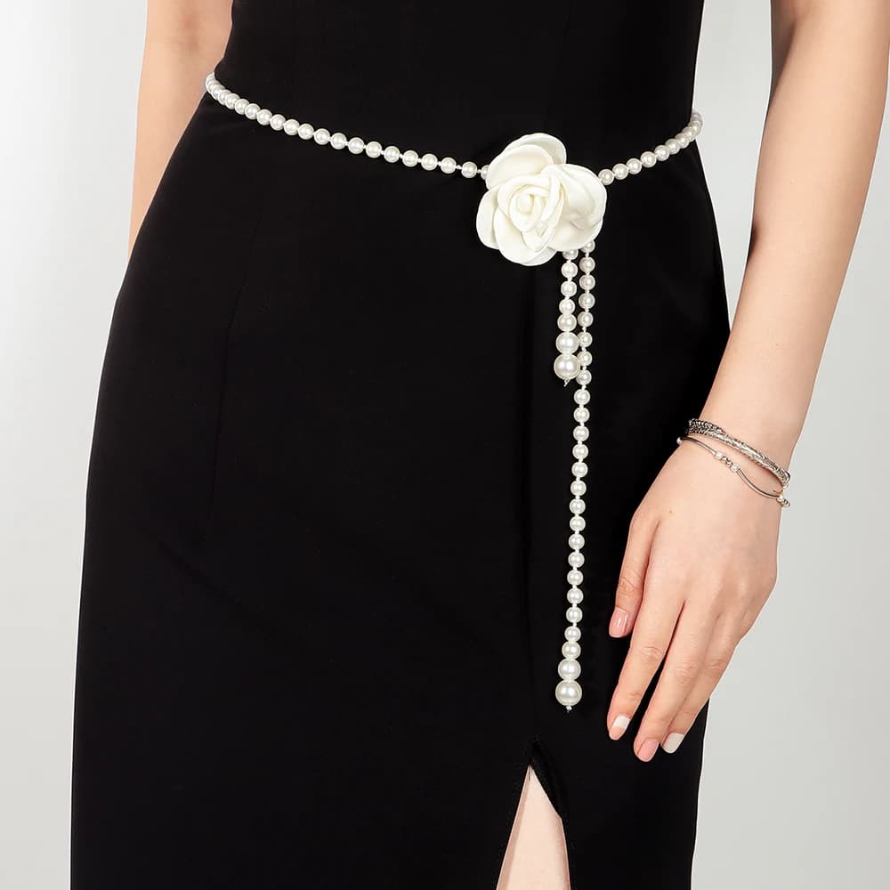 new pearl waist chain women decorative flowers fashion thin waist belt chain women skirt casual sweet wind