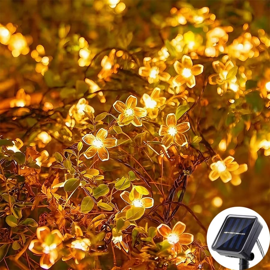 Luci Solari a Forma di Fiori di Ciliegio, Ghirlande Luminose per Giardino, Decorazioni per Matrimoni, Prati, Sentieri e Natale