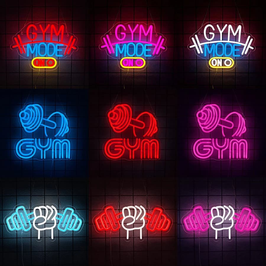 Insegna al Neon 'Gym Mode On', Insegne Motivazionali per Palestra, Luci LED al Neon per Camera da Letto, Palestra, Sala Sportiva, Decorazione Man Cave