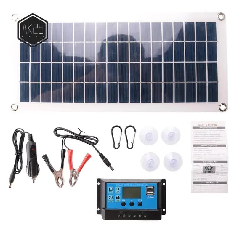 AK25-30W Pannello solare flessibile Celle solari per auto RV Barca Casa Tetto Van Batteria solare da campeggio, Modulo controller solare 10A