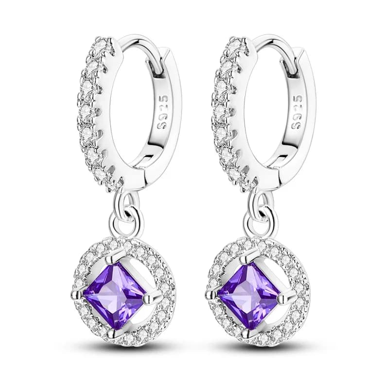 Orecchini a cerchio con taglio a principessa viola in argento sterling 925 per le donne, regalo di gioielli di lusso per feste, matrimoni e anniversari