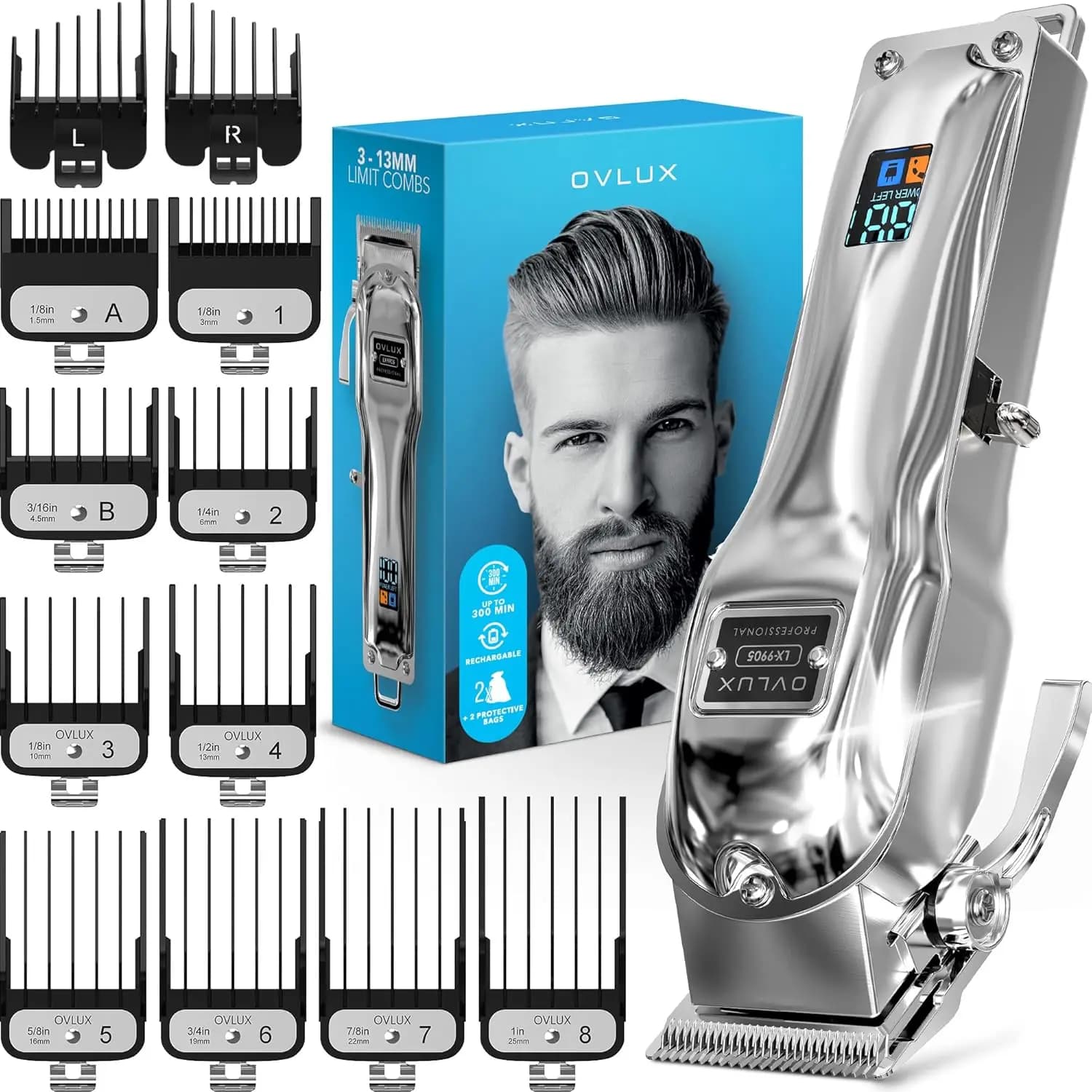 Tagliacapelli Professionale Senza Fili per Uomo, Regolabarba Ricaricabile con Display LED e Lunga Durata della Batteria