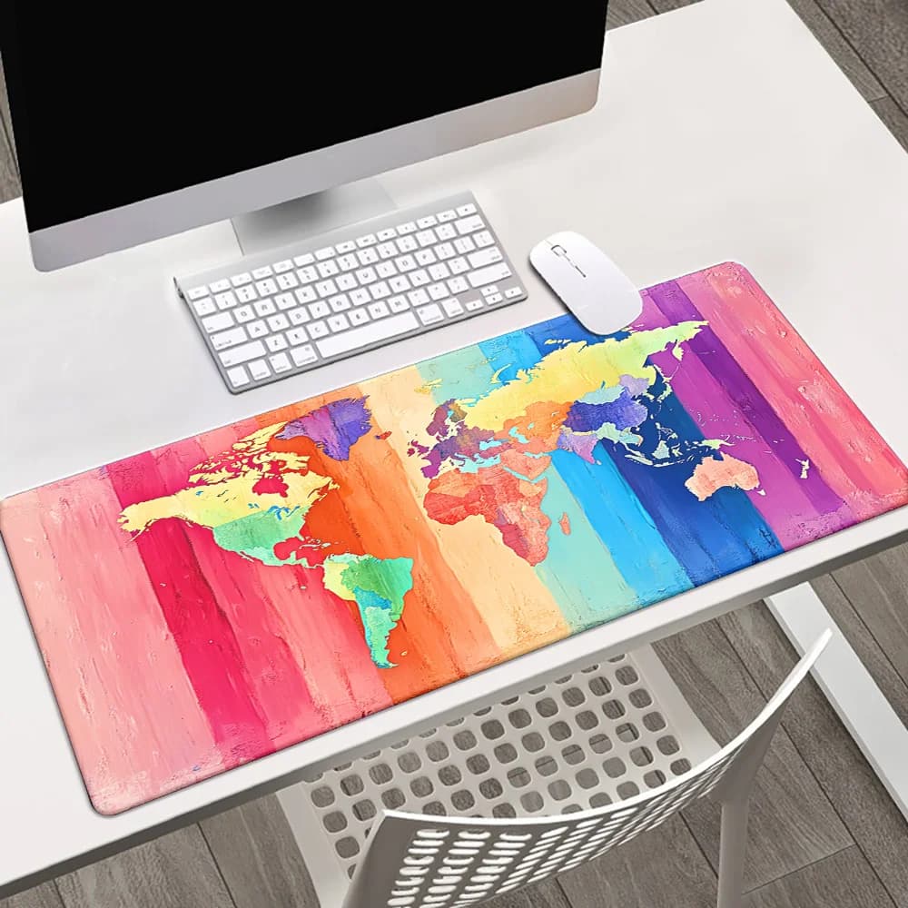 Tappetino per Mouse con Mappa del Mondo Arcobaleno Colorato, Antiscivolo in Gomma per Gaming, PC, Laptop e Ufficio