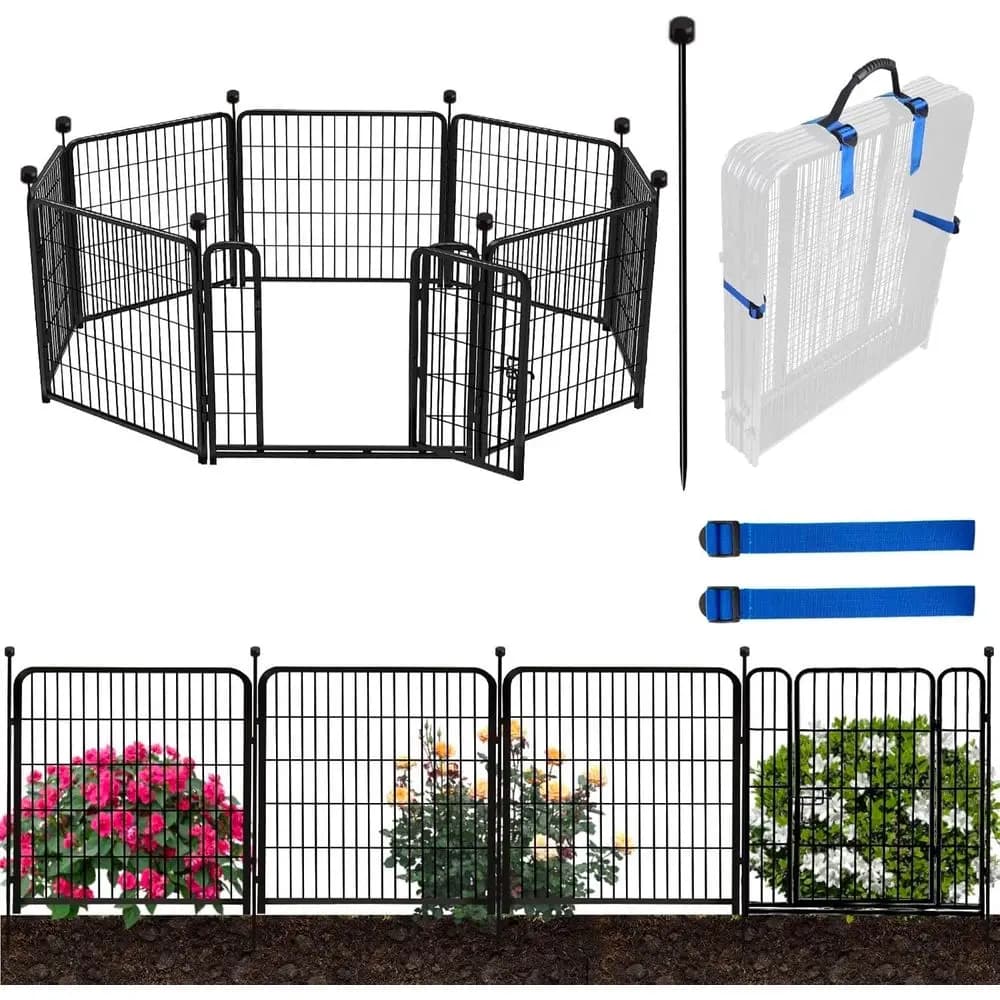 Recinzione da giardino da 32 pollici (H) con cancello a soglia bassa, 8 pannelli per un totale di 17,7 piedi (L) di altezza, per aiuole rialzate, per esterni o interni, per cani
