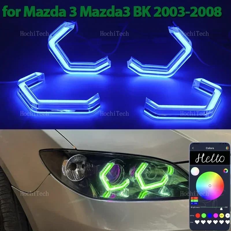 M4 Stile LED Angel Eyes Kit Anello Colori RGB Controllo APP Lampade per fari per Mazda 3 Mazda3 BK Berlina Hatchback 2003-2008