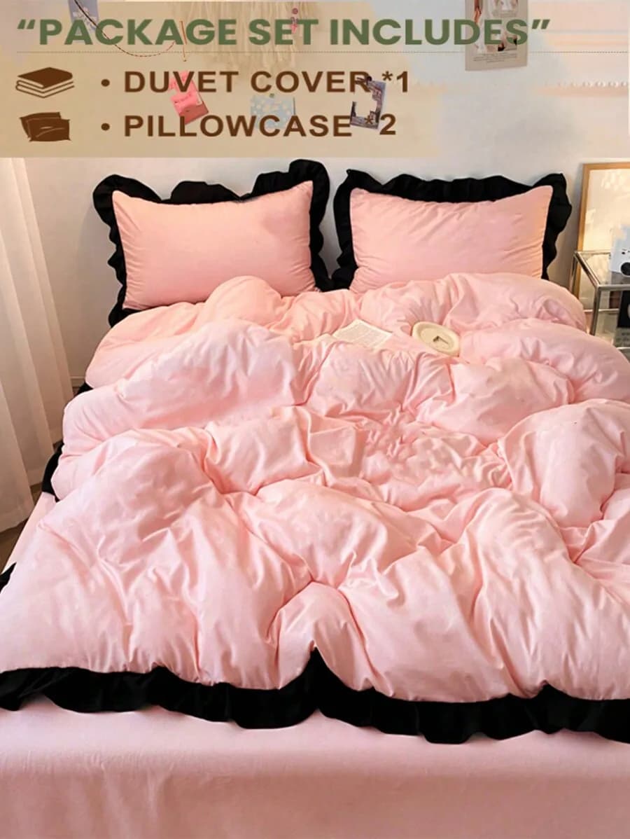 Soft Pink Cover Set with Volant (3 Pieces) and 2 Loyalty, Washable in Washing Machine