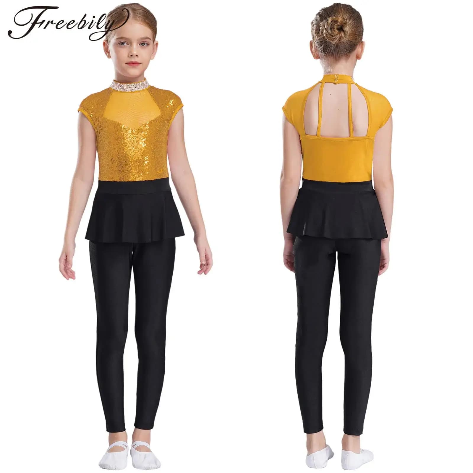 4-16Y Ragazze Jazz Dance Body Pattinaggio di Figura Body Vestito Senza Maniche Paillettes Scintillanti Maglia Ginnastica Acrobazia Tuta