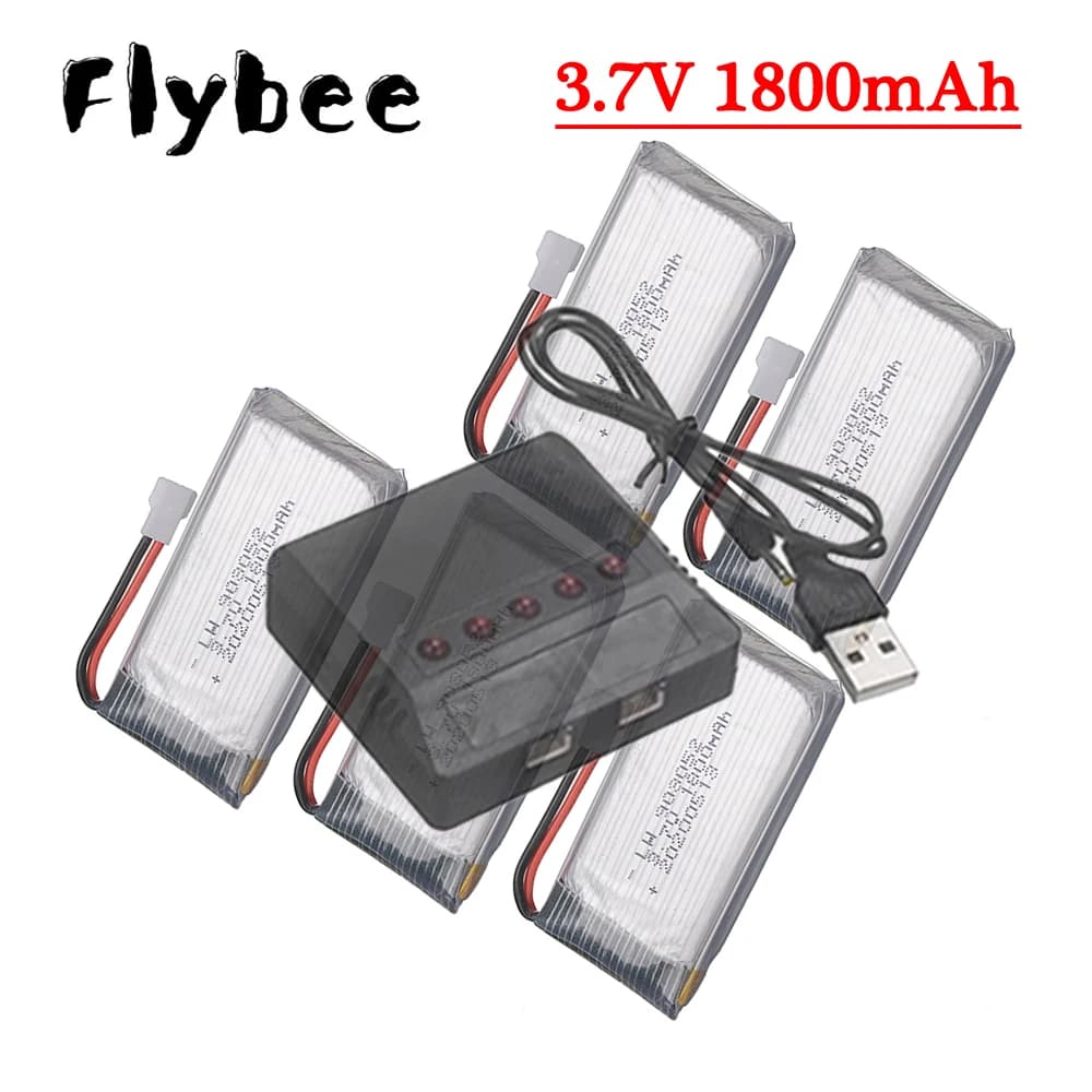 Batteria Lipo 3.7v 1800mAh per Drone RC con Caricabatterie, Compatibile con KY601S SYMA X5 X5S X5C X5SC X5SH X5SW X5UW X5HW M18 H5P HQ898 H11D H11C