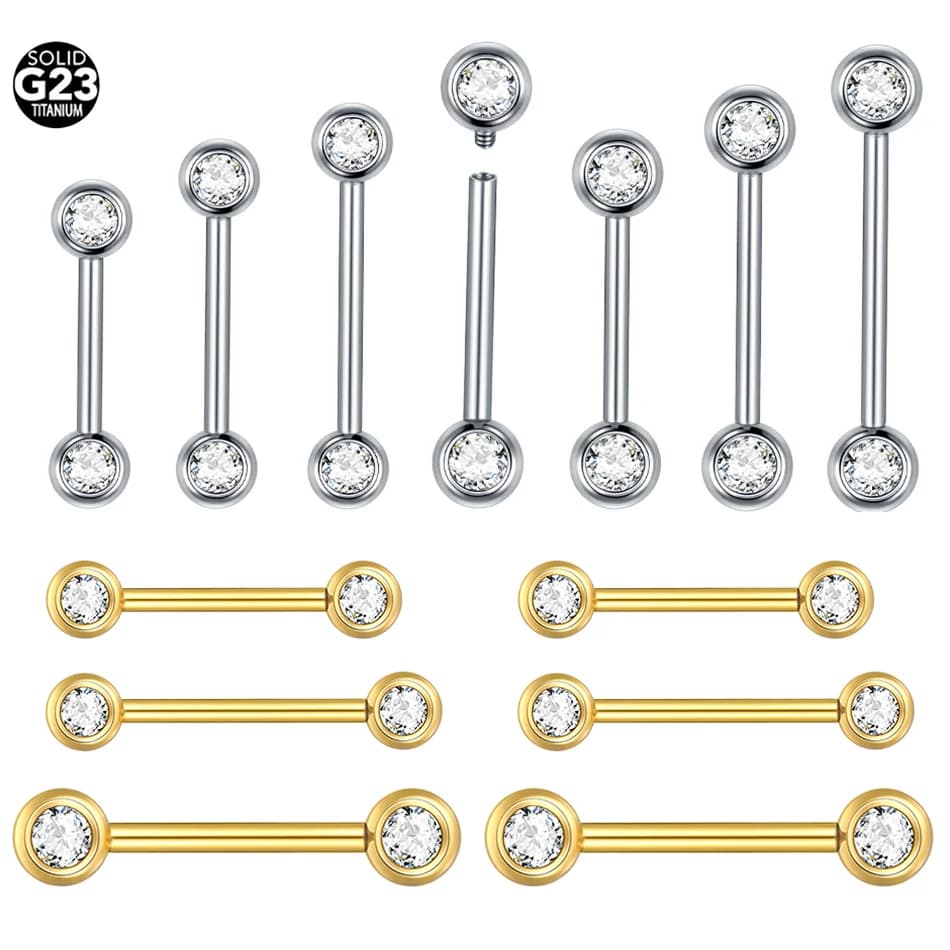 1/5 pz 6-20mm Titanio CZ Lunetta Anello Del Capezzolo 14G Cubic Zirconia Filettatura Interna Capezzolo Bilanciere Piercing Donne Sexy gioielli