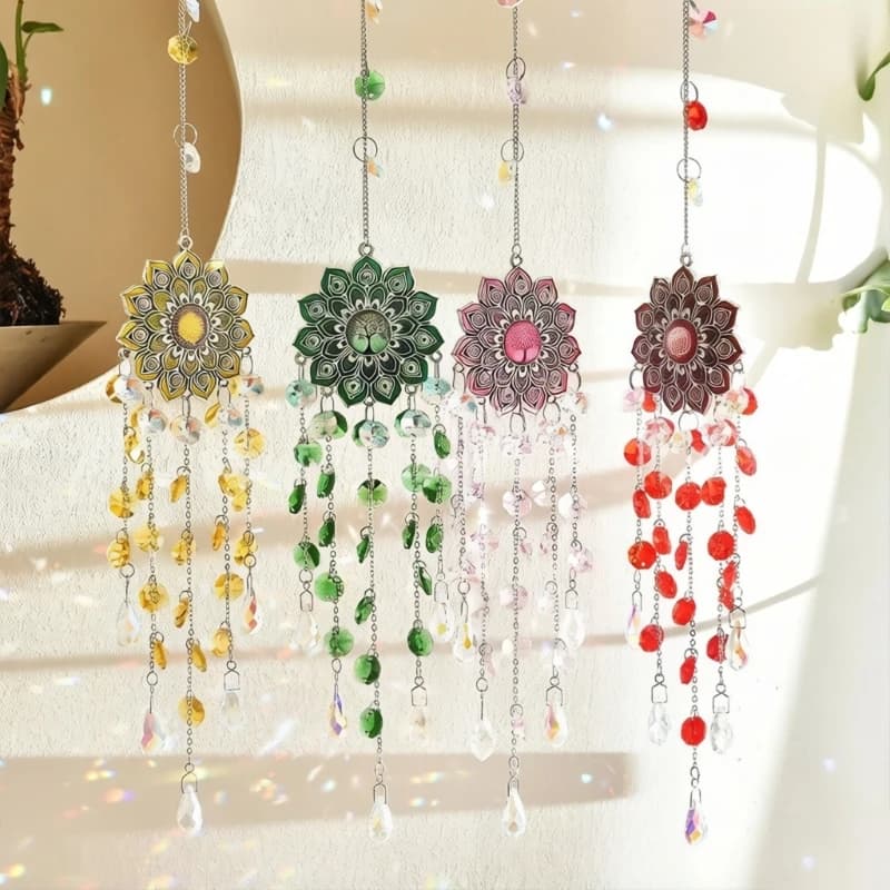 Elegant Mandalas Flower Wind Chimes Suncatchers With Crystals Hanging Ornament For Window Decors And Home Aesthetic KXRE
