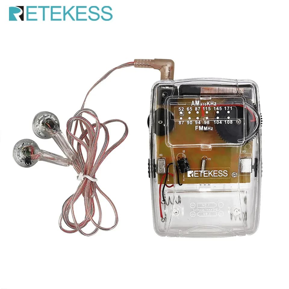 RETEKESS TR624 AM/FM Mini Pocket Radio Machine Headphones with transparent portable radio support for church conferences
