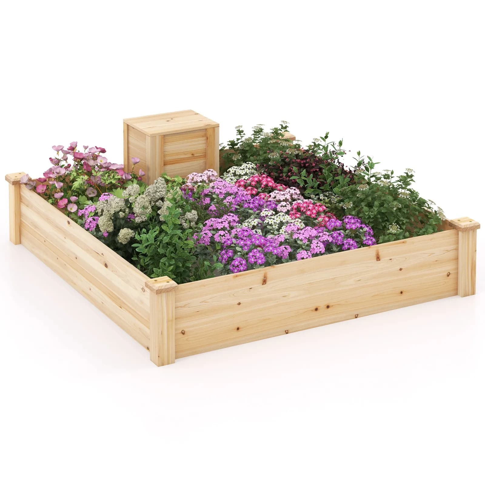 Aiuola rialzata in legno di abete da 49" x 49" x 10" con base aperta e contenitore per compostaggio