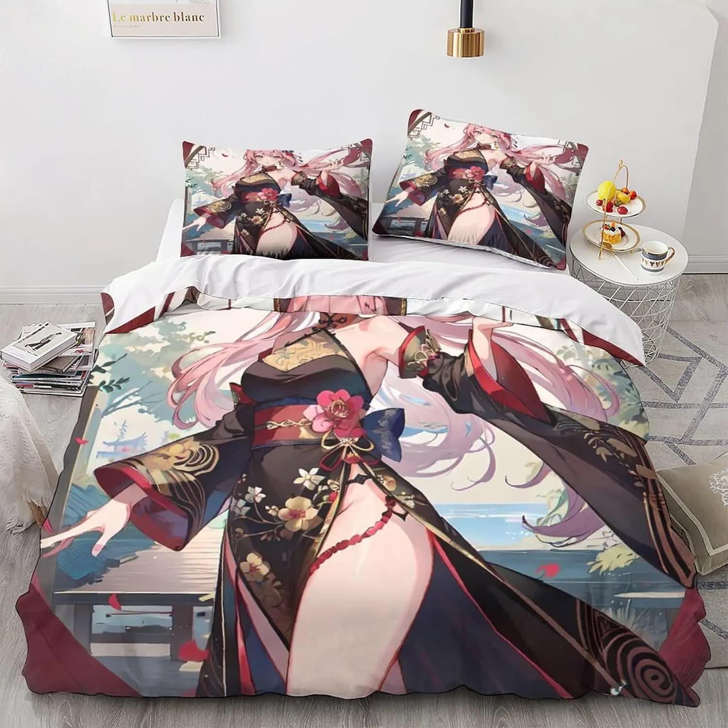 Anime Girl Duvet Cover Set Cartoon Bedding Set with Pillowcases Hidden Zipper Quilt Cover For Kids Adults King Queen Size