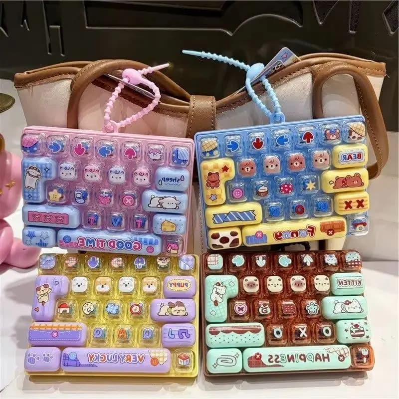 /New Candy Color Keycap Keychain Cute Cartoon 26-key Aecompression Keyboard Toy Keyrings Fidgets Keycap Clicker Bag Pendant 키캡