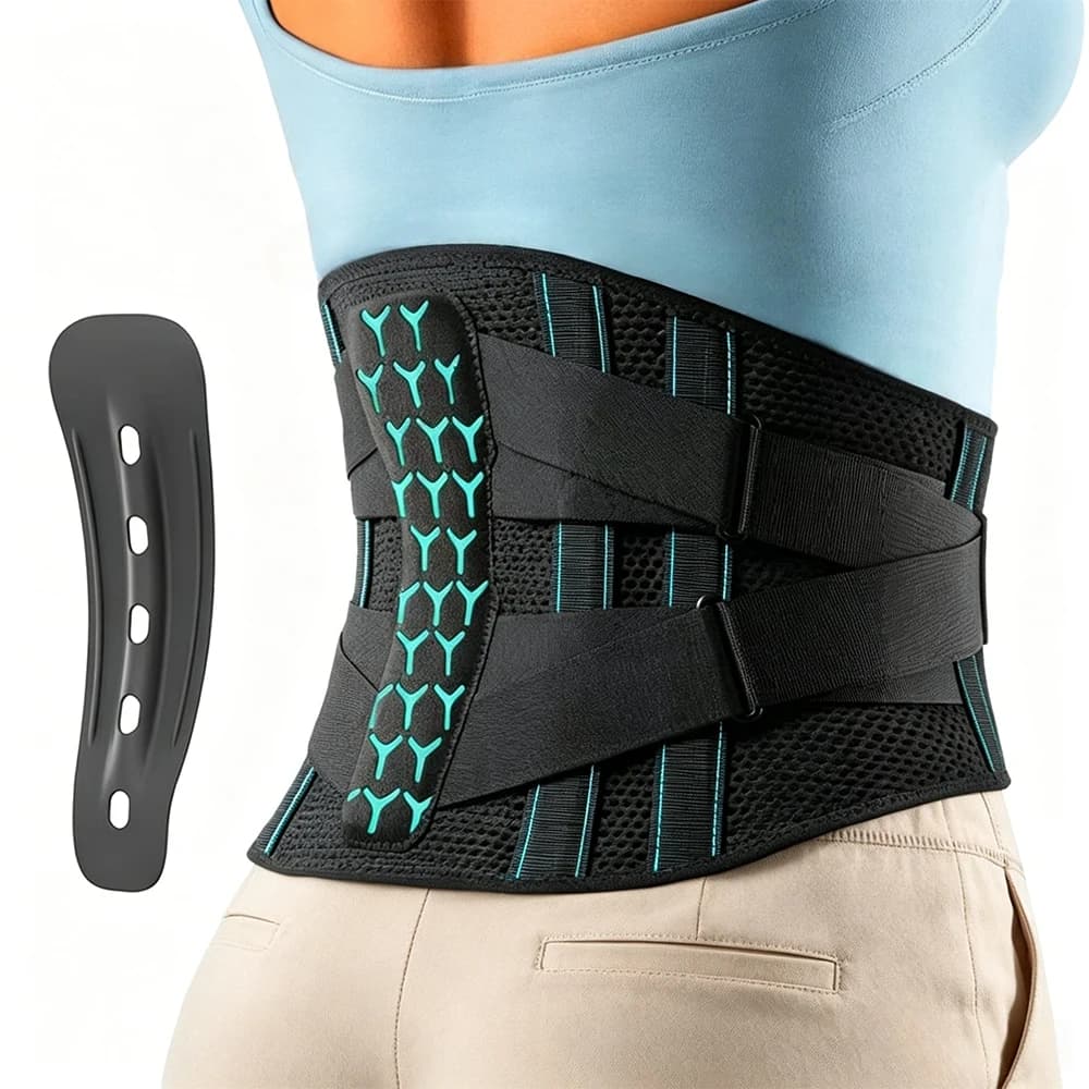 Breathable Mesh Back Support Belt with Metal Steel, Adjustable Compression Sports Waist Brace for Gym Training Running Cycling