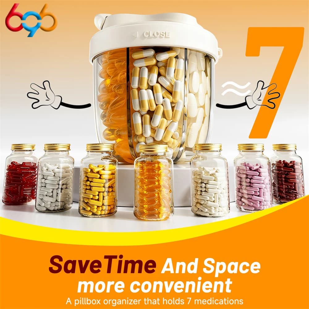 Custodies for large pills with 7 grids for travel per month Dispenser for tablets Vitamins Medicine Sub-Man Portable Packaging