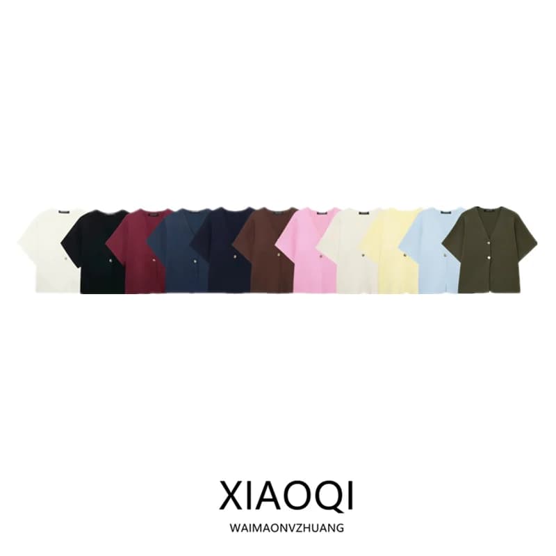 Nuova Giacca Sportiva Lavorata a Maglia da Donna Autunno 2024, Scollo a V, Manica Corta, Stile Versatile per il Lavoro 4192101
