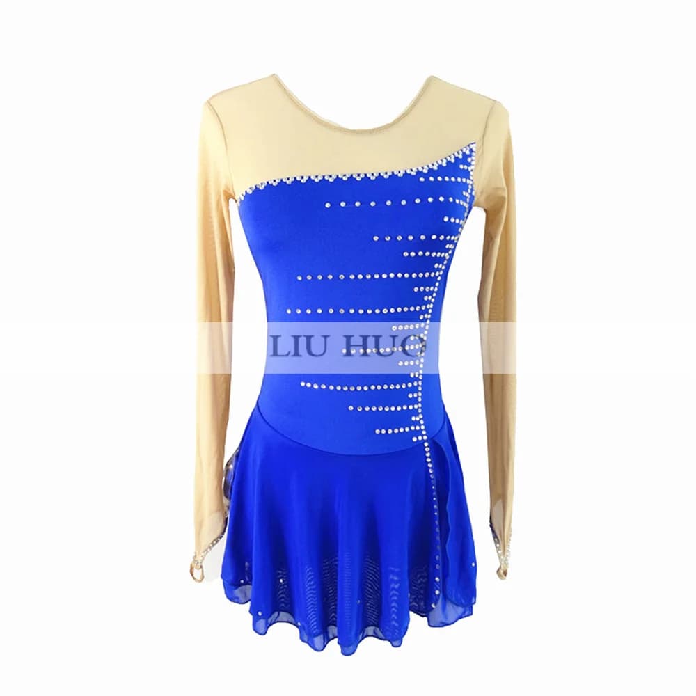 LIUHUO Donne Ragazze Prestazioni Balletto Ginnastica Concorso Body Pattinaggio di Figura sul Ghiaccio Vestito Costume da Ballo Gonna Blu Adolescenti Bambino