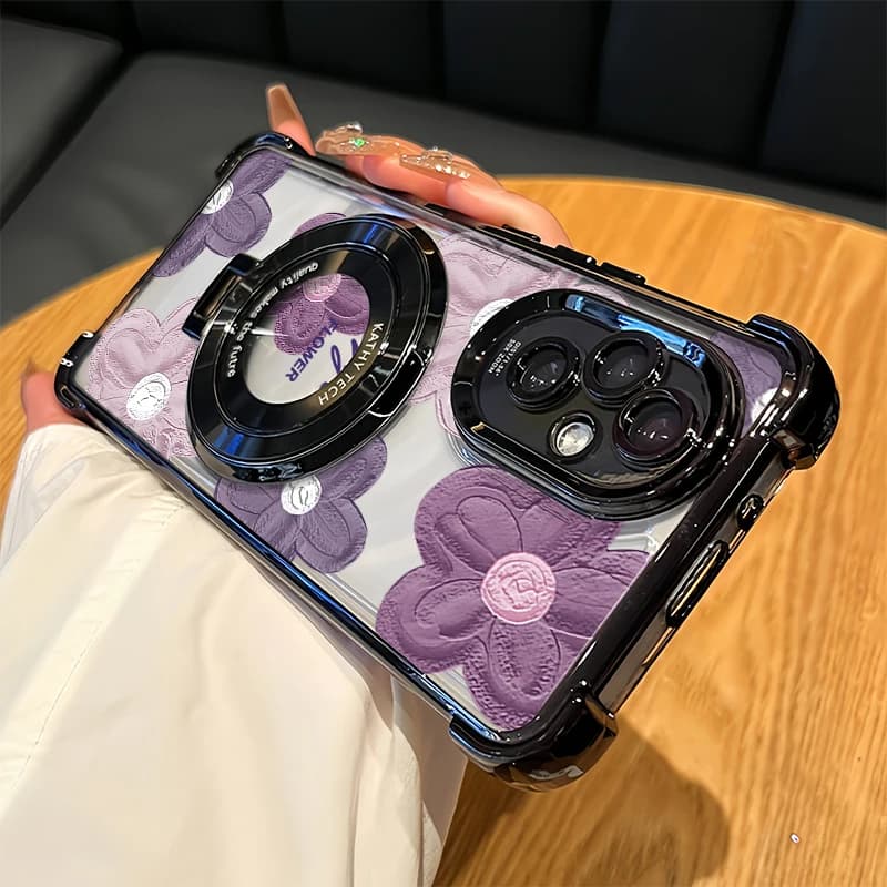 Flower Floral Print Phone Case For OPPO Reno 10 Pro 8T 6 Lite 4 5 Pro 8Z 7Z 7 Holder Stand Plating Shockproof Clear Soft Cover