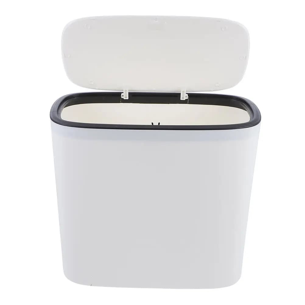 Cestino per Rifiuti con Coperchio a Pressione in Plastica per Cucina, Bagno, Camera da Letto, Design Sigillato Anti-Odore, Bianco