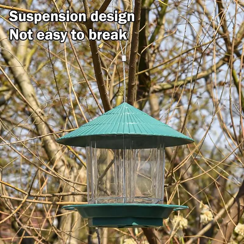 Nuovo Alimentatore per Uccelli Selvatici da Giardino Impermeabile, Contenitore Esterno con Corda per Appendere, Casetta per l'Alimentazione di Uccelli Domestici