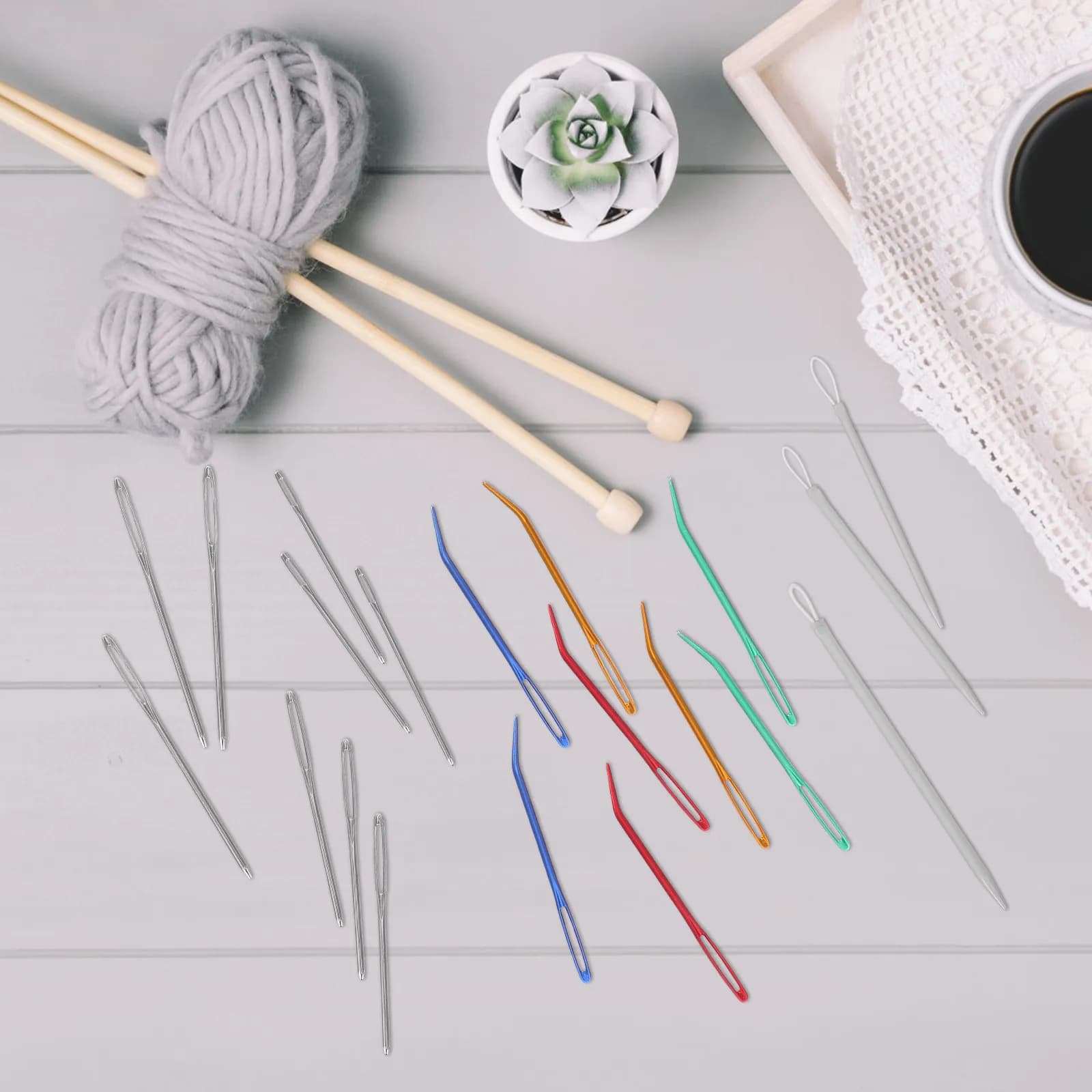 1 Set Sewing Crochet Needles Hook Kit Aluminum Nylon Iron Tapestry Knitting Mending Tools Smooth Tips Storage Bottle Durable