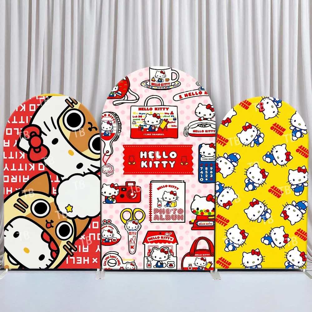 Collage style bow bottom cover with Sanrio Hello Kitty pattern, lively festive scene for children's birthdays and baby shower