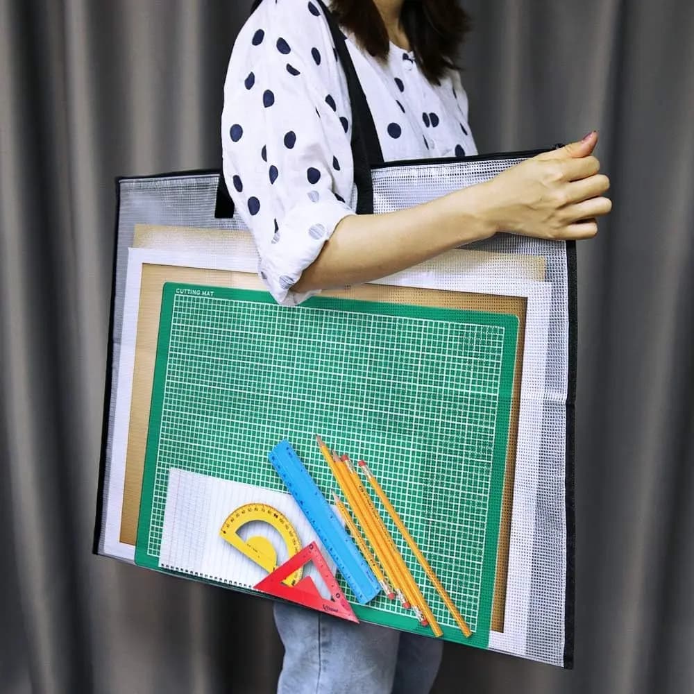 PVC Mesh Zipper File Bag Large Capacity Document Organizer Waterproof Transparent Folder for Artwork Poster School Office Travel