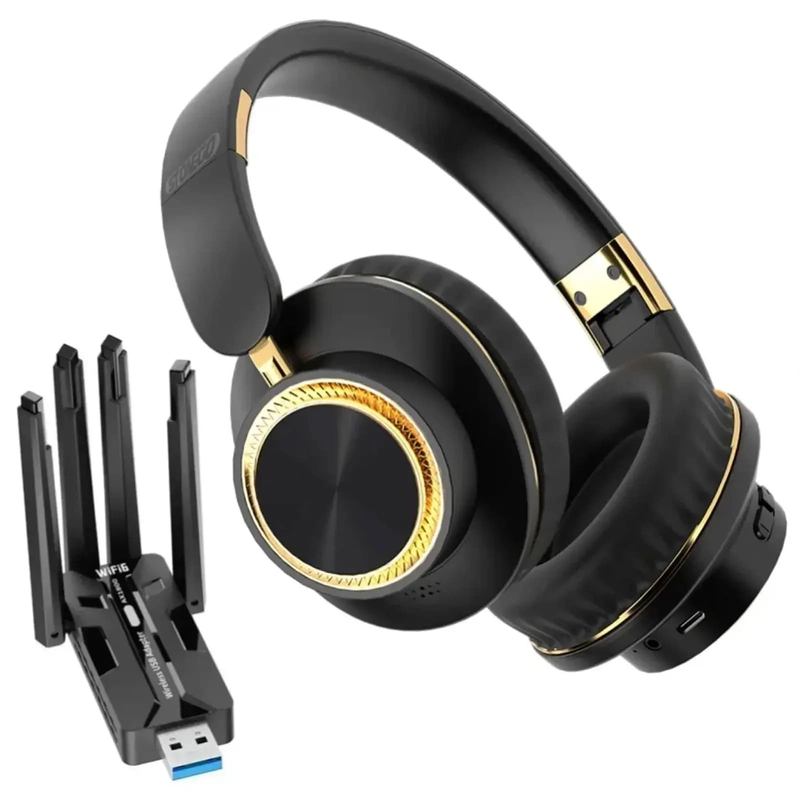 WiFi 6 & Wireless Audio Combo: 1800Mbps USB 3.0 Adapter with 4 High-Gain Antennas & Foldable Bluetooth Over-Ear Headphones, HiFi Stereo Deep Bass Headset with Mic, Pro Tool Set for Gaming, Streaming, Video Calls & Home Office Setup