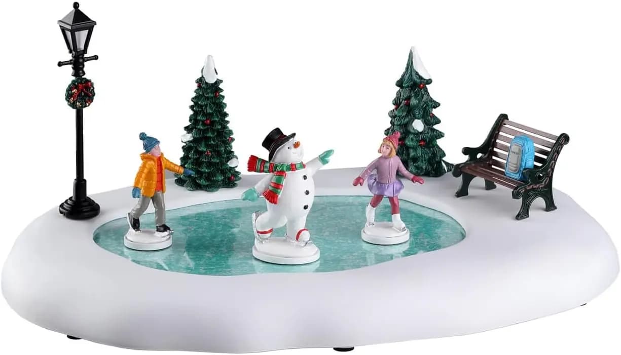 Set di villaggi natalizi per pattinaggio su ghiaccio gelido, decorazioni natalizie per la casa festiva