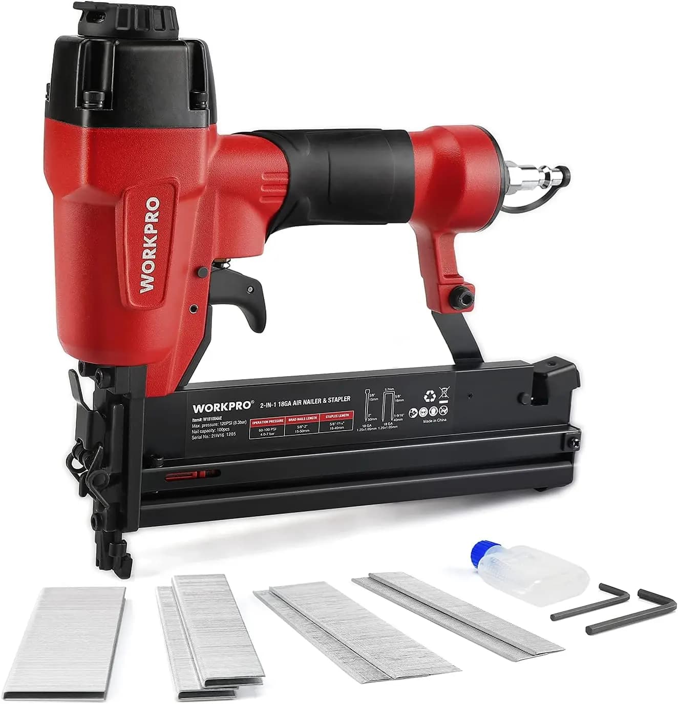 Chiodatrice Pneumatica 18 GA e Graffatrice a Corona, Strumento 2-in-1 con Chiodi e Graffette per Carpenteria, Progetti Fai-da-Te in Legno