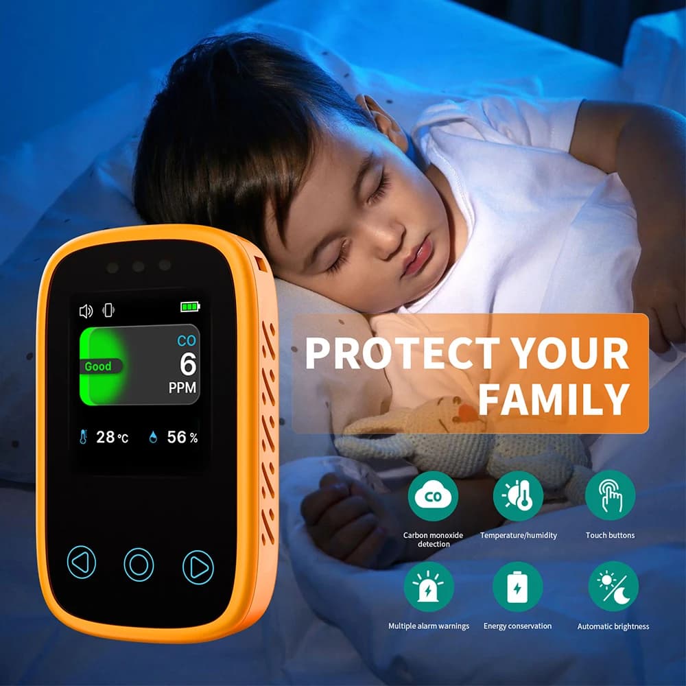 Portable Mini CO Detector Carbon Monoxide Tester Multifunctional Air Quality Monitor Temperature and Humidity Meter Rechargeable