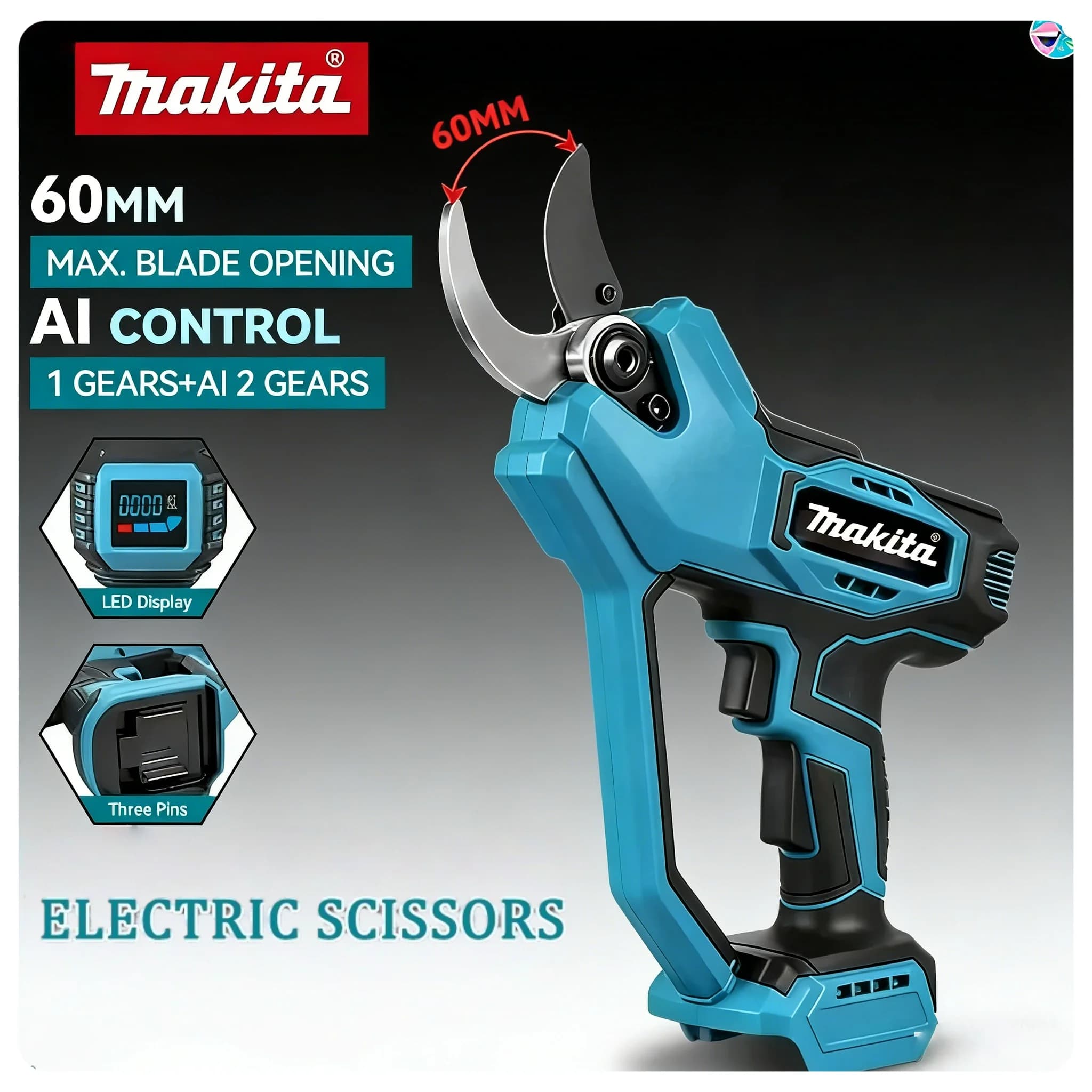 Electric Power Scissors 18V, 2 Speed, for Bonsai and Trees, Compatible with Makita Battery