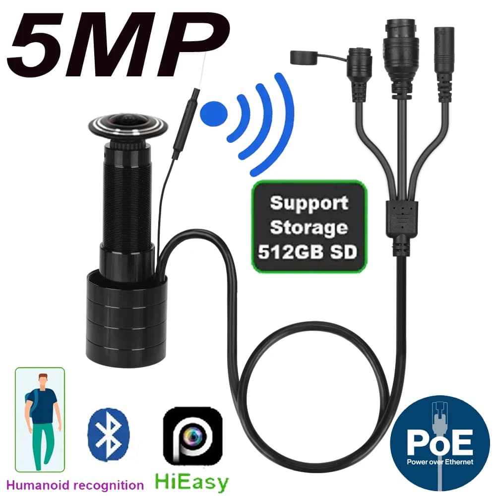 Telecamera POE IP per porta da 5 MP Mini spioncino Obiettivo da 1,66 mm Rilevazione movimento Visualizzatore video-occhio Citofono Telecamera di sorveglianza di sicurezza domestica
