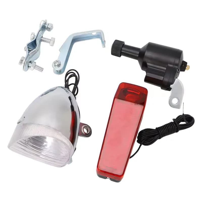Backlight kit for dynamo headlights with 12V friction generator 6W for motorized bike safety, no battery needed, rear front headlight set