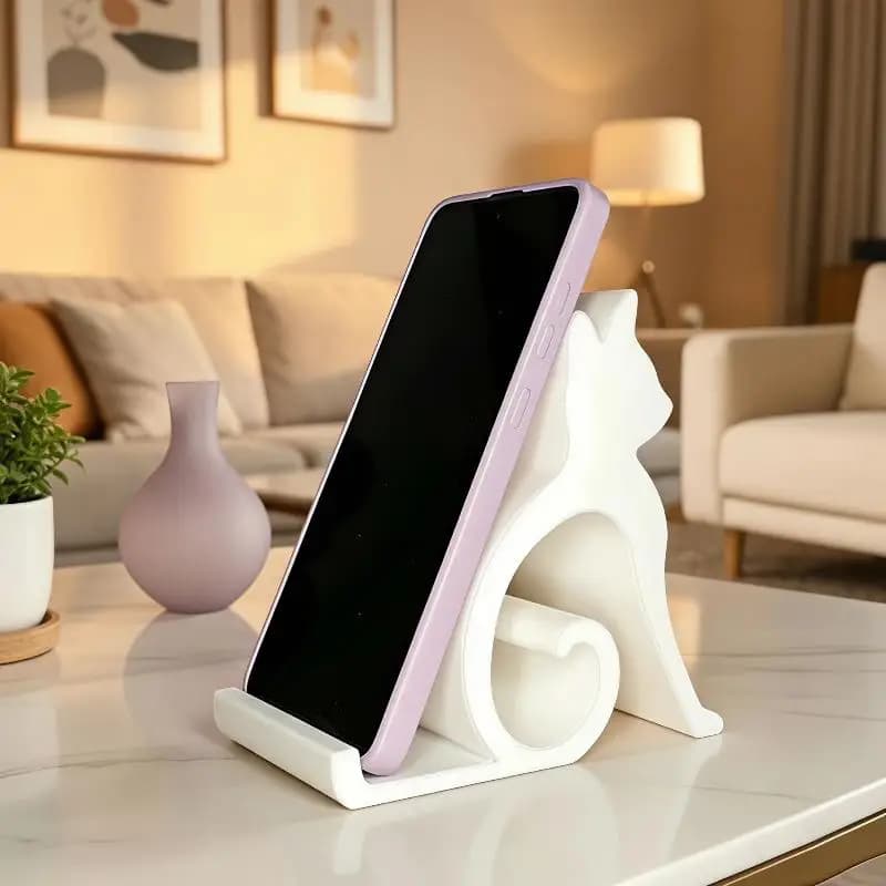 3D Printed Cute Kitten Dog Desktop Phone Stand Anti-scratch Universal Holder Fits All Cellphones Tablets Office Desk Decor