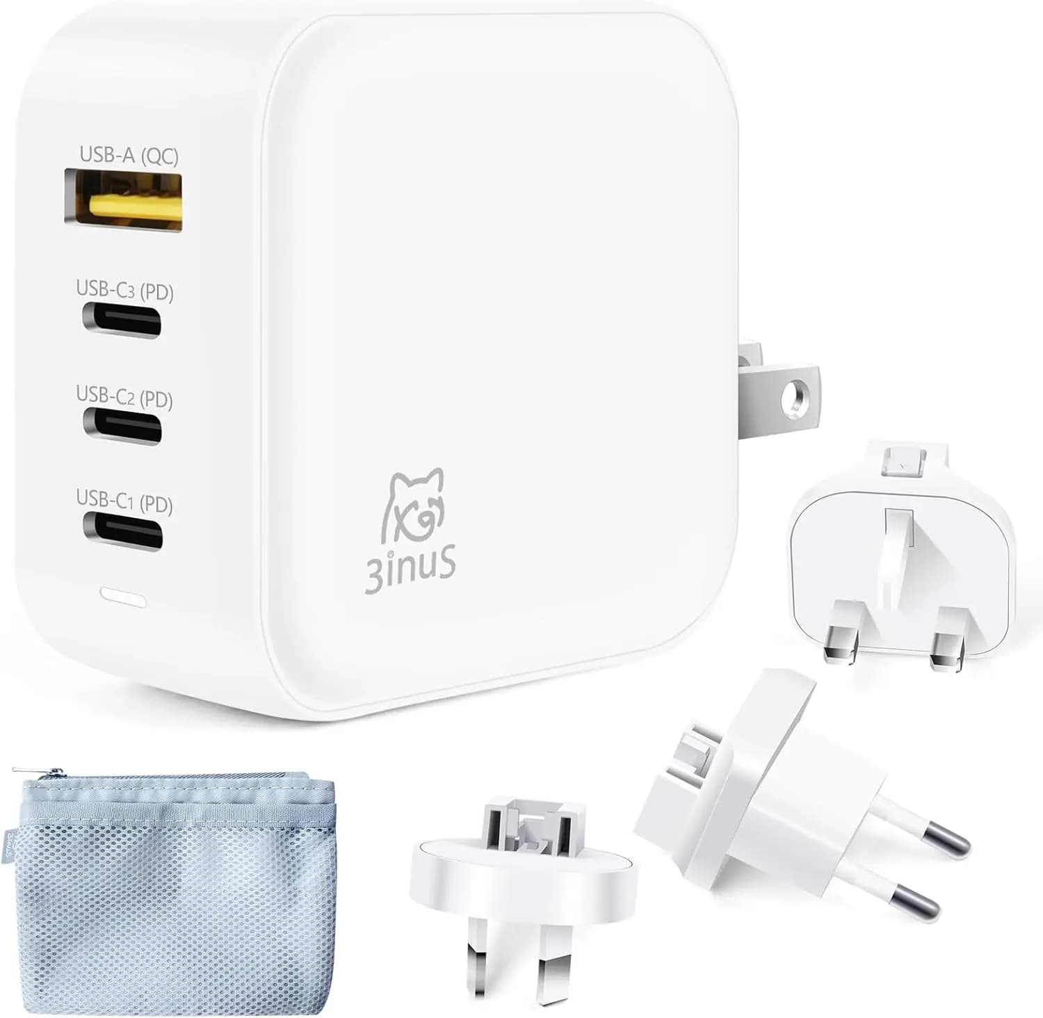 Caricatore da Muro USB C GaN Pieghevole da 100W per Smartphone, Tablet, Laptop con 4 Porte PD e Adattatori da Viaggio